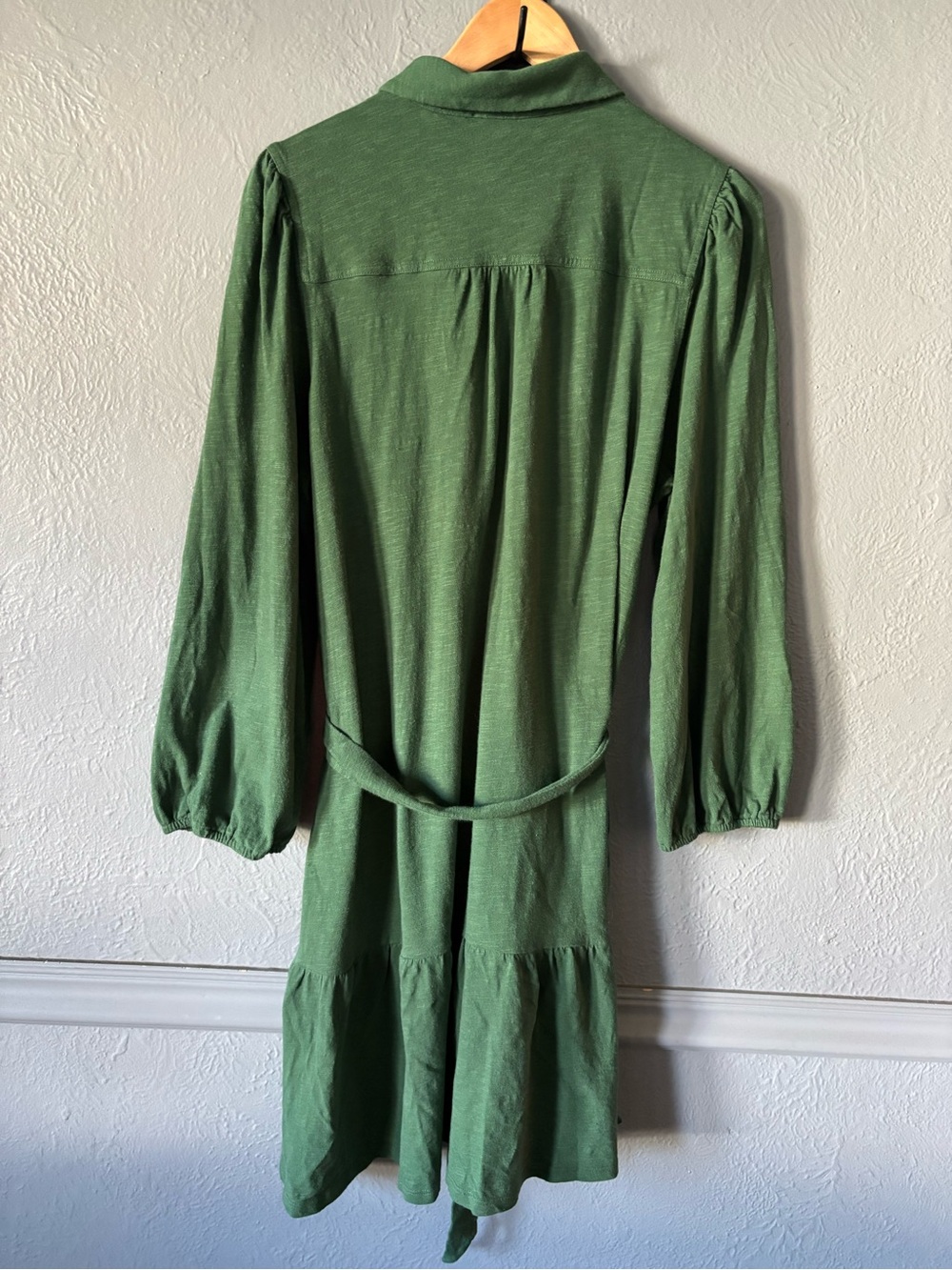 LOFT Green Tie Waist Shirt Dress XL Cotton Long Sleeve - Picture 7 of 14